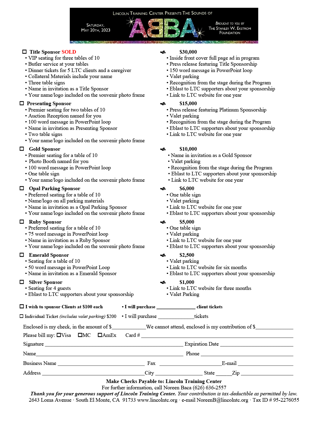 sponsorship information